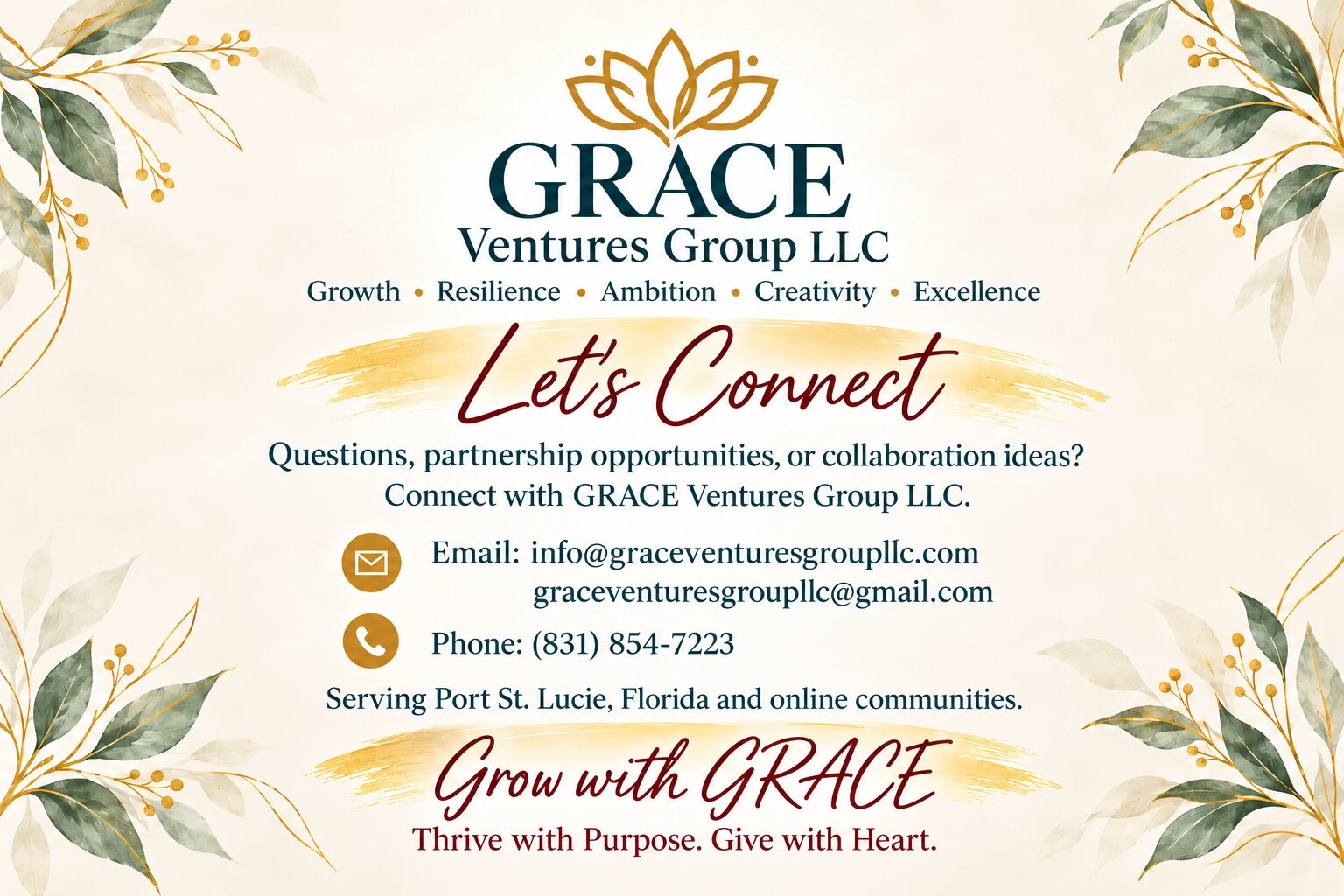 GRACE Let's Connect card with contact details